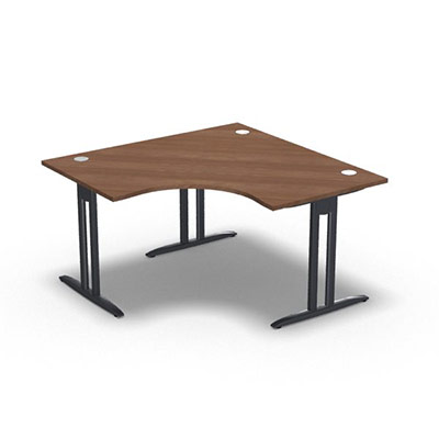 Bureau compact symtrique 90 IdoL L. 140 x L. 140 x Rt 80 cm - retour  gauche dcor noyer ambr sur pieds I fixes centrs - traverse finition gris anthracite sans carter