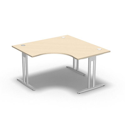 Bureau compact symtrique 90 IdoL L. 140 x L. 140 x Rt 80 cm - retour  droite dcor rable blanc sur pieds I fixes centrs - traverse finition blanc sans carter