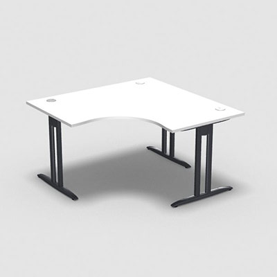 Bureau compact symtrique 90 IdoL L. 140 x L. 140 x Rt 80 cm - retour  droite dcor blanc neige sur pieds I fixes centrs - traverse finition gris anthracite sans carter