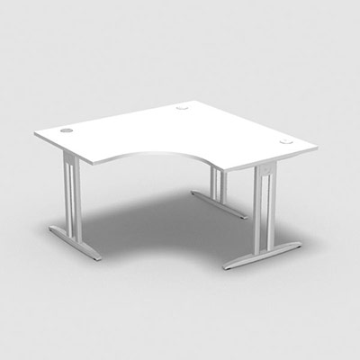 Bureau compact symtrique 90 IdoL L. 140 x L. 140 x Rt 80 cm - retour  droite dcor blanc neige sur pieds I fixes centrs - traverse finition blanc sans carter