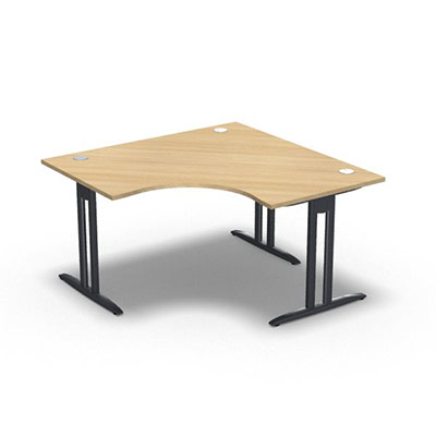 Bureau compact symtrique 90 IdoL L. 140 x L. 140 x Rt 80 cm - retour  droite dcor chne clair sur pieds I fixes centrs - traverse finition gris anthracite sans carter
