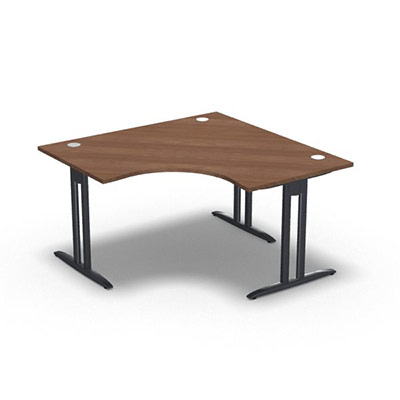 Bureau compact symtrique 90 IdoL L. 140 x L. 140 x Rt 80 cm - retour  droite dcor noyer ambr sur pieds I fixes centrs - traverse finition gris anthracite sans carter
