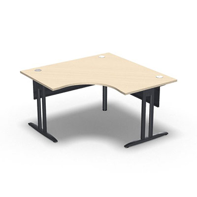 Bureau compact symtrique 90 IdoL L. 140 x L. 140 x Rt 80 cm dcor rable blanc sur pieds I fixes centrs - traverse finition gris anthracite sans carter