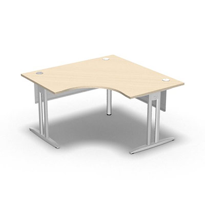 Bureau compact symtrique 90 IdoL L. 140 x L. 140 x Rt 80 cm dcor rable blanc sur pieds I fixes centrs - traverse finition blanc sans carter