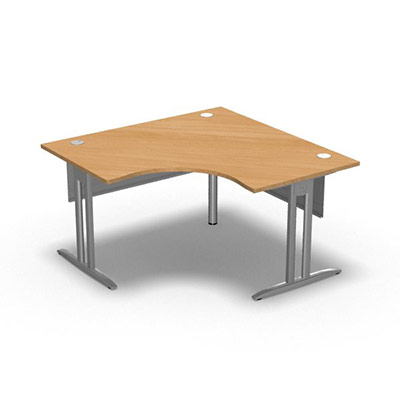 Bureau compact symtrique 90 IdoL L. 140 x L. 140 x Rt 80 cm dcor htre saumon sur pieds I fixes centrs - traverse finition gris aluminium sans carter
