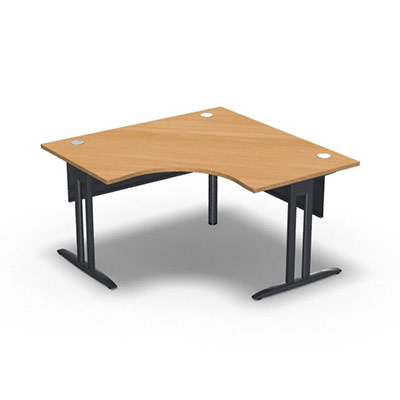 Bureau compact symtrique 90 IdoL L. 140 x L. 140 x Rt 80 cm dcor htre saumon sur pieds I fixes centrs - traverse finition gris anthracite sans carter