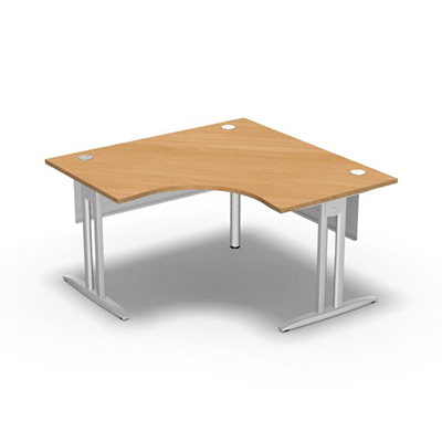 Bureau compact symtrique 90 IdoL L. 140 x L. 140 x Rt 80 cm dcor htre saumon sur pieds I fixes centrs - traverse finition blanc sans carter