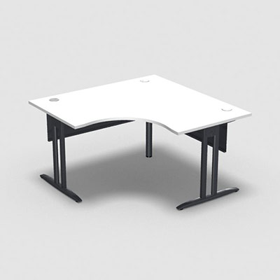 Bureau compact symtrique 90 IdoL L. 140 x L. 140 x Rt 80 cm dcor blanc neige sur pieds I fixes centrs - traverse finition gris anthracite sans carter