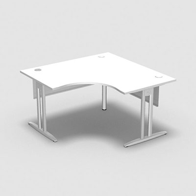 Bureau compact symtrique 90 IdoL L. 140 x L. 140 x Rt 80 cm dcor blanc neige sur pieds I fixes centrs - traverse finition blanc sans carter