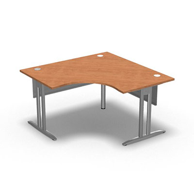 Bureau compact symtrique 90 IdoL L. 140 x L. 140 x Rt 80 cm dcor pommier de France sur pieds I fixes centrs - traverse finition gris aluminium sans carter