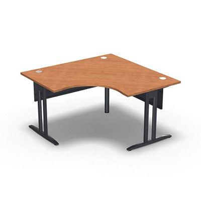 Bureau compact symtrique 90 IdoL L. 140 x L. 140 x Rt 80 cm dcor pommier de France sur pieds I fixes centrs - traverse finition gris anthracite sans carter