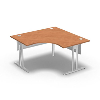 Bureau compact symtrique 90 IdoL L. 140 x L. 140 x Rt 80 cm dcor pommier de France sur pieds I fixes centrs - traverse finition blanc sans carter