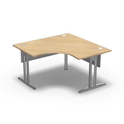 Bureau compact symtrique 90 IdoL L. 140 x L. 140 x Rt 80 cm dcor chne clair sur pieds I fixes centrs - traverse finition gris aluminium sans carter