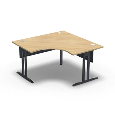 Bureau compact symtrique 90 IdoL L. 140 x L. 140 x Rt 80 cm dcor chne clair sur pieds I fixes centrs - traverse finition gris anthracite sans carter