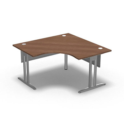 Bureau compact symtrique 90 IdoL L. 140 x L. 140 x Rt 80 cm dcor noyer ambr sur pieds I fixes centrs - traverse finition gris aluminium sans carter