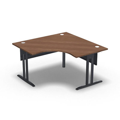 Bureau compact symtrique 90 IdoL L. 140 x L. 140 x Rt 80 cm dcor noyer ambr sur pieds I fixes centrs - traverse finition gris anthracite sans carter