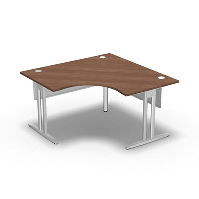 Bureau compact symtrique 90 IdoL L. 140 x L. 140 x Rt 80 cm dcor noyer ambr sur pieds I fixes centrs - traverse finition blanc sans carter