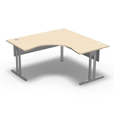Bureau compact symtrique 90 IdoL L. 160 x L. 160 x Rt 80 cm dcor rable blanc sur pieds I fixes centrs - traverse finition gris aluminium sans carter