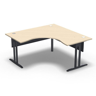Bureau compact symtrique 90 IdoL L. 160 x L. 160 x Rt 80 cm dcor rable blanc sur pieds I fixes centrs - traverse finition gris anthracite sans carter