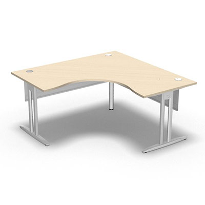 Bureau compact symtrique 90 IdoL L. 160 x L. 160 x Rt 80 cm dcor rable blanc sur pieds I fixes centrs - traverse finition blanc sans carter