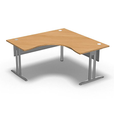 Bureau compact symtrique 90 IdoL L. 160 x L. 160 x Rt 80 cm dcor htre saumon sur pieds I fixes centrs - traverse finition gris aluminium sans carter