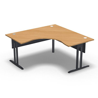 Bureau compact symtrique 90 IdoL L. 160 x L. 160 x Rt 80 cm dcor htre saumon sur pieds I fixes centrs - traverse finition gris anthracite sans carter