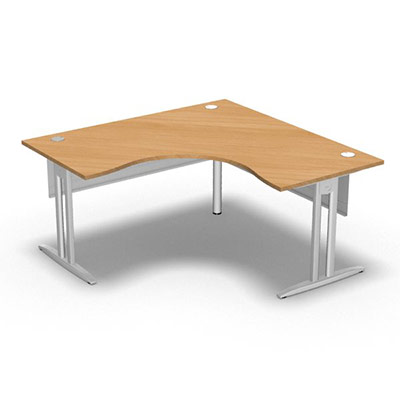 Bureau compact symtrique 90 IdoL L. 160 x L. 160 x Rt 80 cm dcor htre saumon sur pieds I fixes centrs - traverse finition blanc sans carter