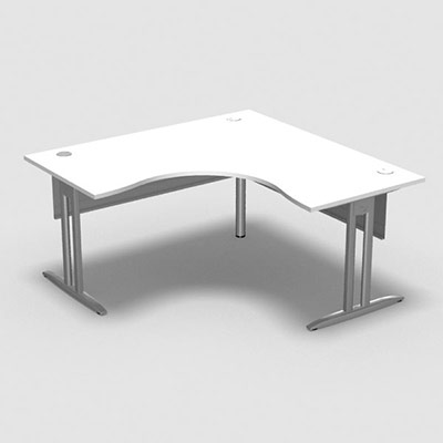 Bureau compact symtrique 90 IdoL L. 160 x L. 160 x Rt 80 cm dcor blanc neige sur pieds I fixes centrs - traverse finition gris aluminium sans carter