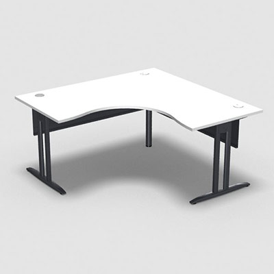 Bureau compact symtrique 90 IdoL L. 160 x L. 160 x Rt 80 cm dcor blanc neige sur pieds I fixes centrs - traverse finition gris anthracite sans carter