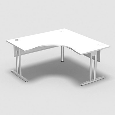 Bureau compact symtrique 90 IdoL L. 160 x L. 160 x Rt 80 cm dcor blanc neige sur pieds I fixes centrs - traverse finition blanc sans carter