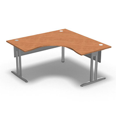 Bureau compact symtrique 90 IdoL L. 160 x L. 160 x Rt 80 cm dcor pommier de France sur pieds I fixes centrs - traverse finition gris aluminium sans carter