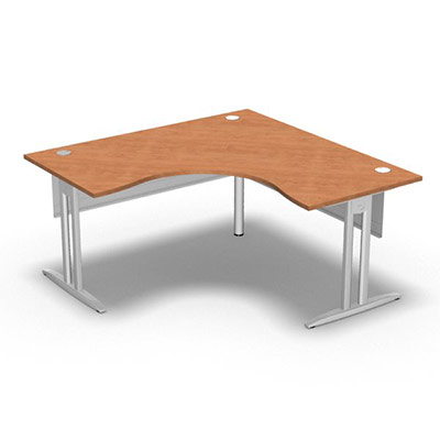 Bureau compact symtrique 90 IdoL L. 160 x L. 160 x Rt 80 cm dcor pommier de France sur pieds I fixes centrs - traverse finition blanc sans carter