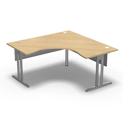 Bureau compact symtrique 90 IdoL L. 160 x L. 160 x Rt 80 cm dcor chne clair sur pieds I fixes centrs - traverse finition gris aluminium sans carter