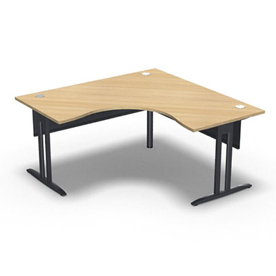 Bureau compact symtrique 90 IdoL L. 160 x L. 160 x Rt 80 cm dcor chne clair sur pieds I fixes centrs - traverse finition gris anthracite sans carter