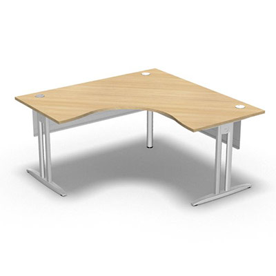 Bureau compact symtrique 90 IdoL L. 160 x L. 160 x Rt 80 cm dcor chne clair sur pieds I fixes centrs - traverse finition blanc sans carter