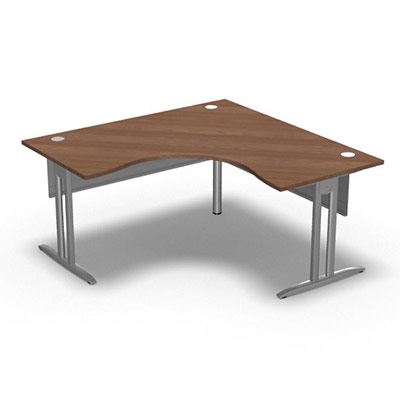 Bureau compact symtrique 90 IdoL L. 160 x L. 160 x Rt 80 cm dcor noyer ambr sur pieds I fixes centrs - traverse finition gris aluminium sans carter