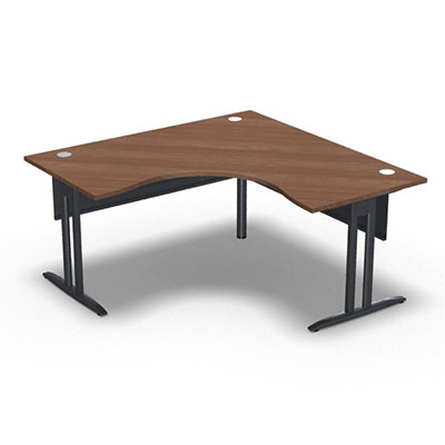 Bureau compact symtrique 90 IdoL L. 160 x L. 160 x Rt 80 cm dcor noyer ambr sur pieds I fixes centrs - traverse finition gris anthracite sans carter