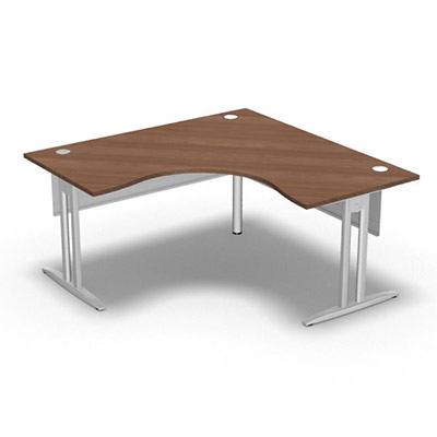 Bureau compact symtrique 90 IdoL L. 160 x L. 160 x Rt 80 cm dcor noyer ambr sur pieds I fixes centrs - traverse finition blanc sans carter
