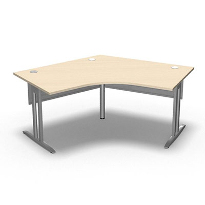 Bureau compact symtrique 120 IdoL L. 120 x L. 120 x Rt 80 cm dcor rable blanc sur pieds I fixes centrs - traverse finition gris aluminium sans carter