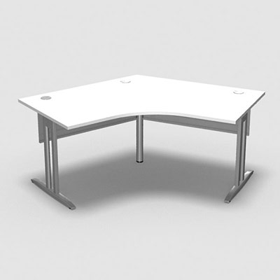 Bureau compact symtrique 120 IdoL L. 120 x L. 120 x Rt 80 cm dcor blanc neige sur pieds I fixes centrs - traverse finition gris aluminium sans carter