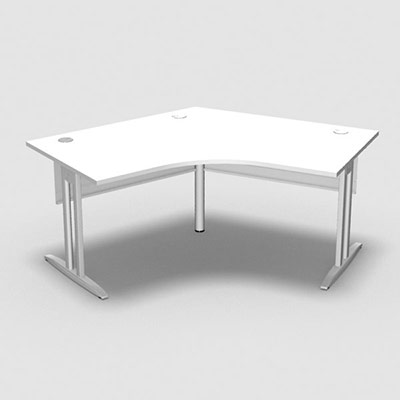 Bureau compact symtrique 120 IdoL L. 120 x L. 120 x Rt 80 cm dcor blanc neige sur pieds I fixes centrs - traverse finition blanc sans carter