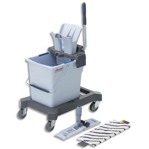 Kit Seau PP capacit 25L L52 x H38 x P45 cm, presse , 4 roues, 1 Mopframe et 1 MicroPlus Mop blanc