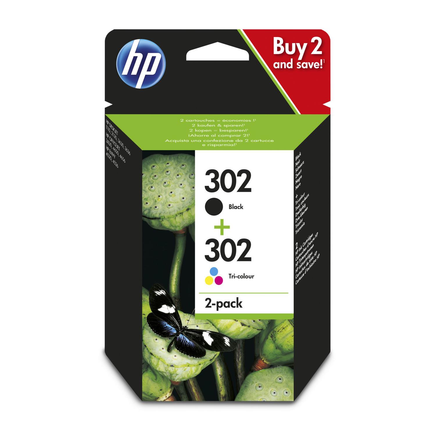 Cartouches pour imprimantes - Hp pack de 2 cartouches d'encre noire/3 couleurs authentiques 302