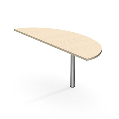 Table demi-lune IdoL L. 165 x P. 60 cm dcor rable blanc sur pieds tube fixes ronds finition gris aluminium
