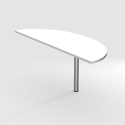 Table demi-lune IdoL L. 165 x P. 60 cm dcor blanc neige sur pieds tube fixes ronds finition gris aluminium
