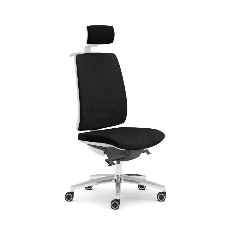 Si�ge de bureau Windsor avec appui-t�te et portemanteau - Blanc pi�tement alu , tissu Noir