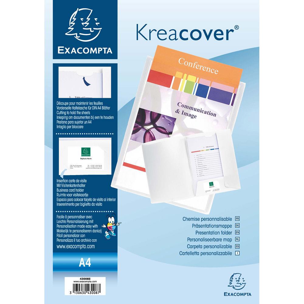 Chemise de prsentation personnalisable Exacompta Krea Cover - polypro souple - 24 x 32 cm - 2 rabats - blanc