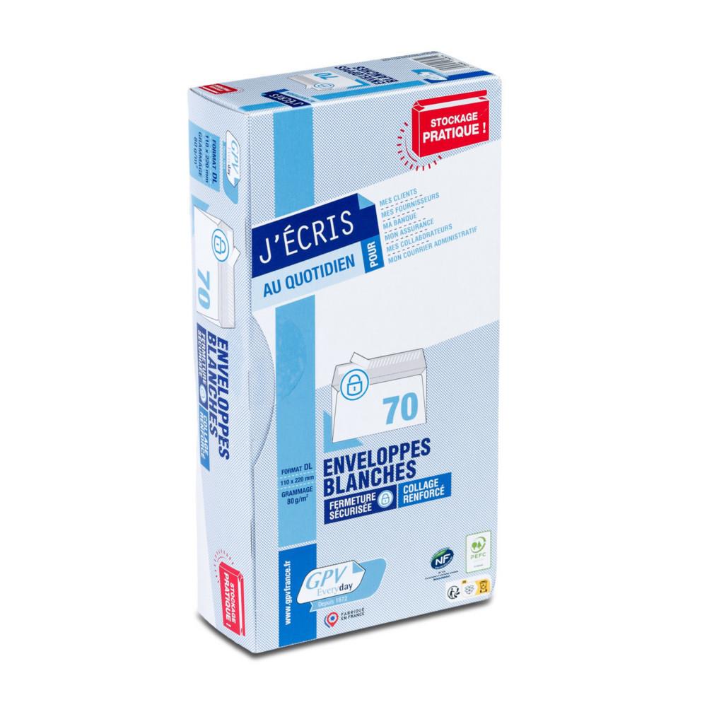Enveloppe GPV DL 110 x 220 mm 80g sans fentre - autocollante bande protectrice - Lot de 70