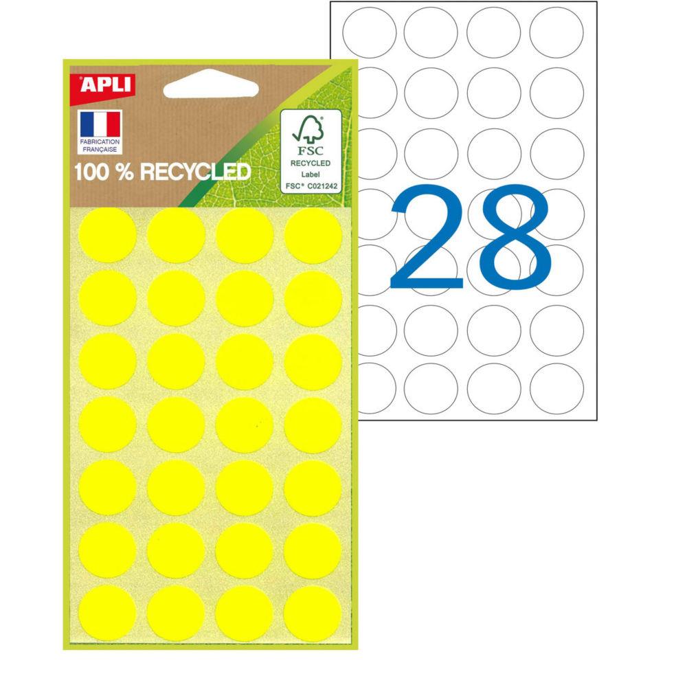 Pastilles adhsives recycles Apli - diam.8 mm Jaune - Pochette de 168