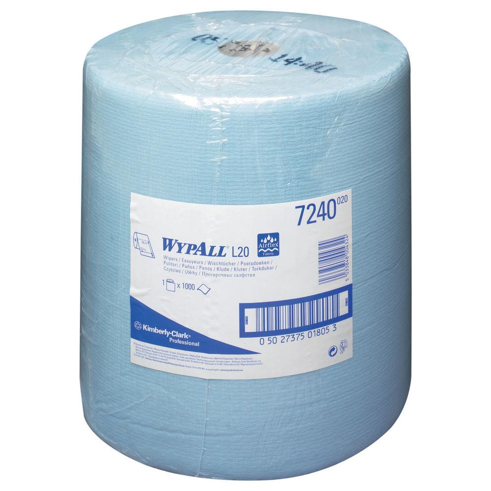 Rouleau d'essuie-tout  dvidage central Wypall L20, 1 pli - 1000 feuilles - Bleu - Lot de 2